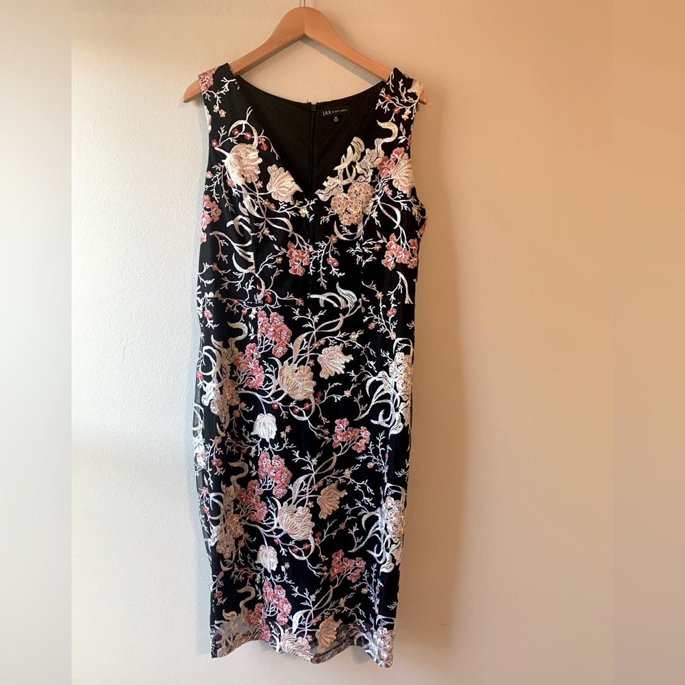 Size 16 Jax Black Label embroidered floral cocktail dress.
